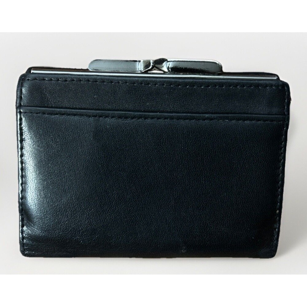 Lodis Los Angeles Smooth Leather Black Silver Kiss Lock Bifold Wallet Vintage